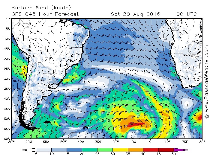 Leaving land: passage weather forecast for south atlantic 180816